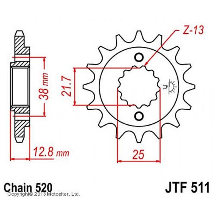 Звезда передняя ведущая JTF511 для мотоцикла, стальная, цепь 520, 16 зубьев звезда передняя ведущая jtf284 для мотоцикла стальная с самоочисткой цепь 520 13 зубьев 41645