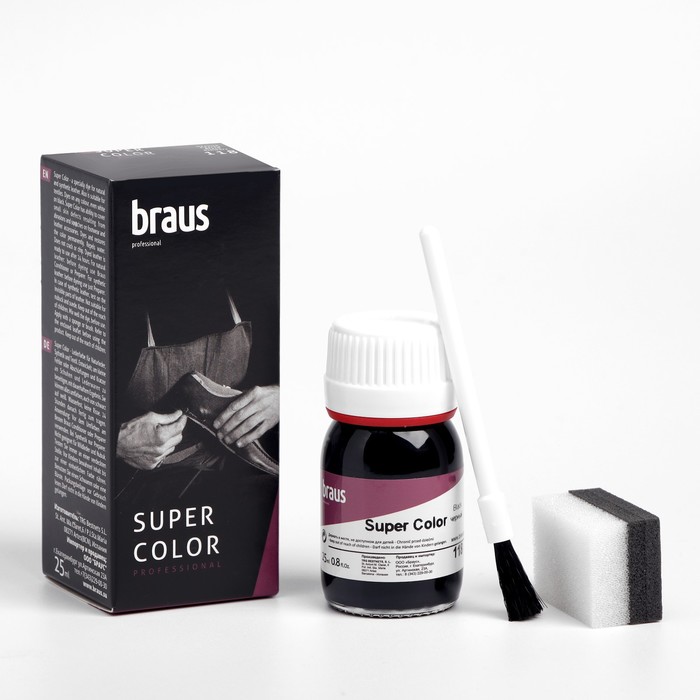 Краситель для обуви Braus Super Color, для кожи, цвет чёрный, 25 мл