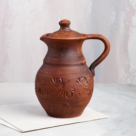 

Кувшин "Резной", с крышкой, красная глина, 1.2 л, ручная работа