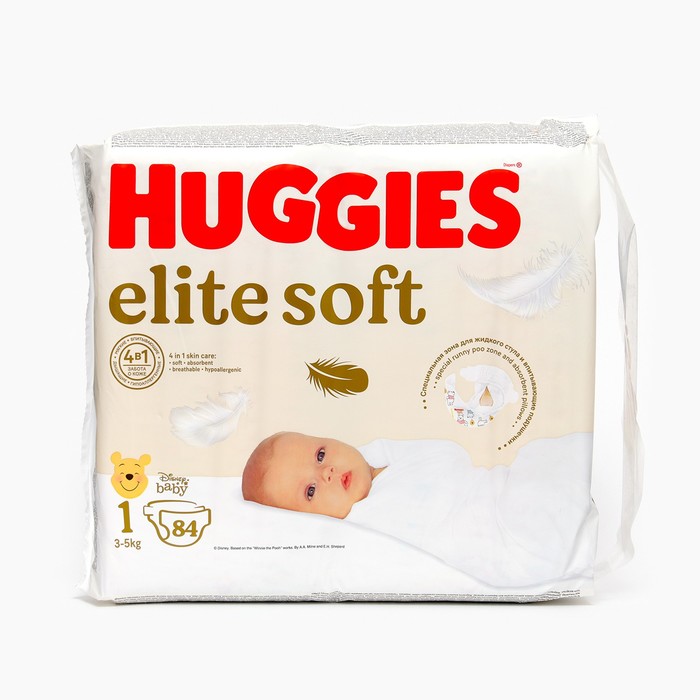 фото Подгузники "huggies" elite soft 1, 3-5кг, 84 шт