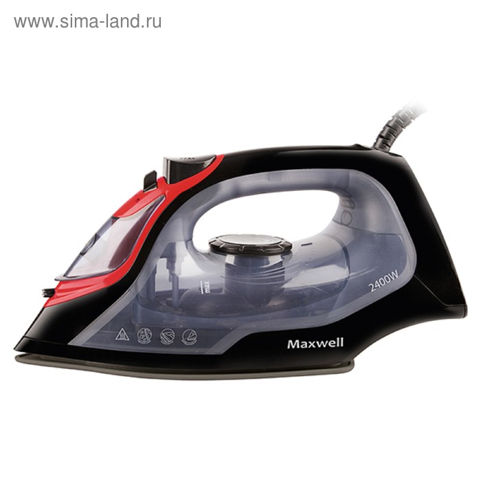 Купить Утюг Maxwell MW-3034 BK, 2400 Вт, антипригарное покрытие, 325 мл, чёрно-красный Утюг Maxwell MW-3034 BK, 2400 Вт, антипригарное покрытие, 325 мл, чёрно-красный