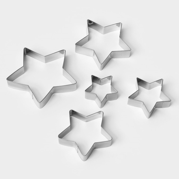 Набор форм для вырезания печенья Доляна «Звёздочки», 5 шт: 8×8×1,5 см, 7×7×1,5 см, 6×6×1,5 см, 5×5×1,5 см, 3,9×3,9×1,5 см