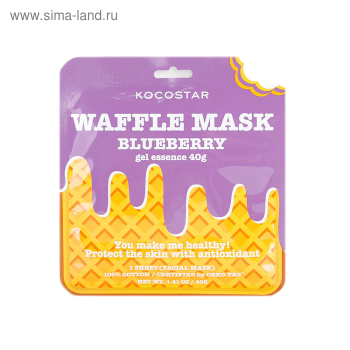 маска для лица kocostar противовоспалительная вафельная маска для лица черничное наслаждение waffle mask blueberry Вафельная маска для лица Kocostar «Черничное наслаждение», противовоспалительная