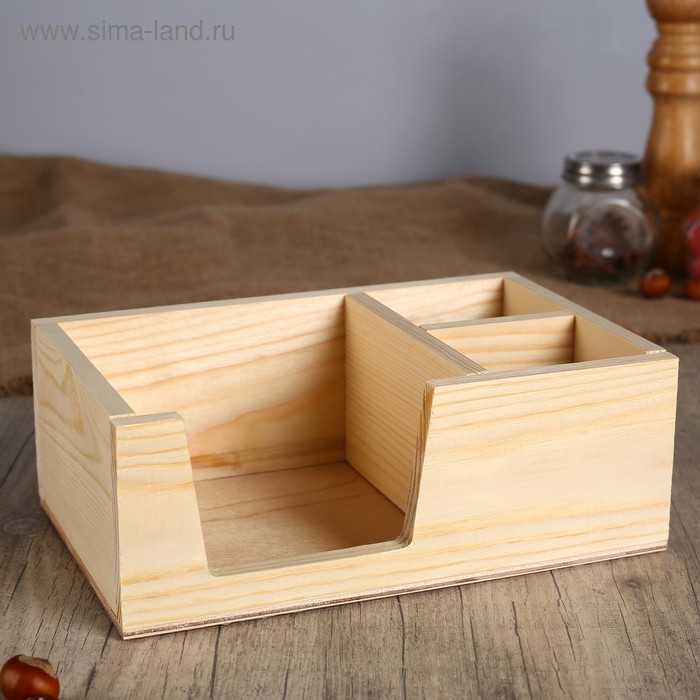 цена Подставка Прямоугольник из СОСНЫ, с 3мя отсеками, 15×23×8,5 см