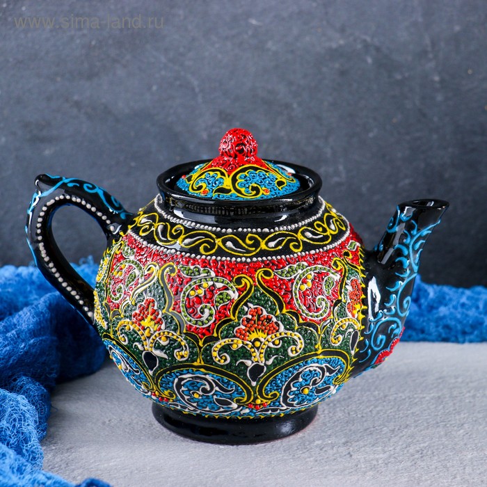 Чайник Риштанская керамика Самарканд, 1 л, разноцветный микс чайник риштанская керамика атлас 0 8 л разноцветный