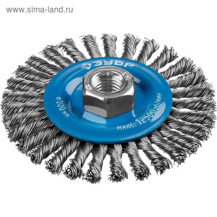 Щетка дисковая ЗУБР 35192-100_z02, для УШМ, стальная 0.5 мм, плетеные пучки, М14х100 мм 35192