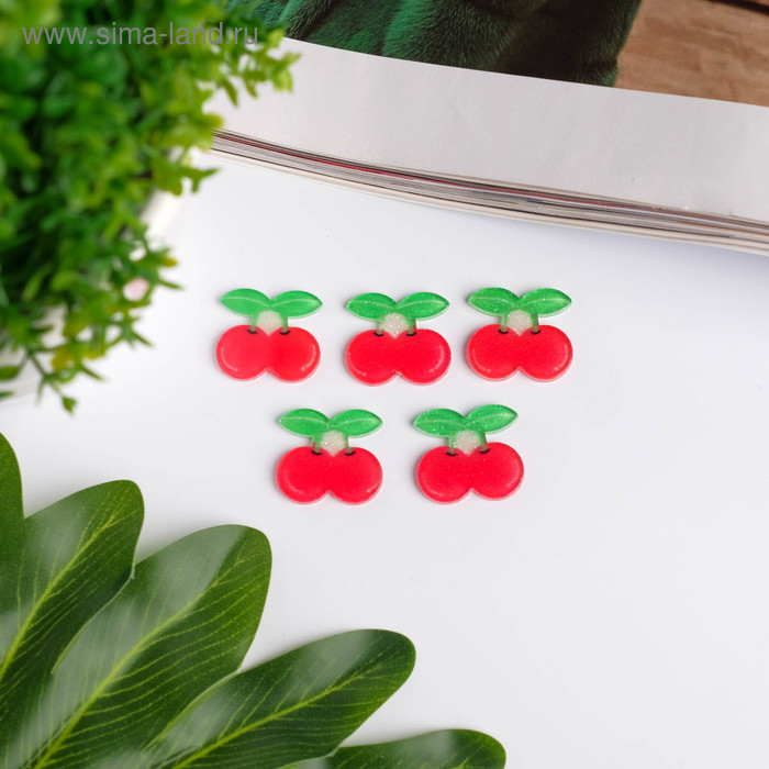 фото Декор для творчества акрил "две вишенки" набор 10 шт блеск 2,1х2,2 см арт узор