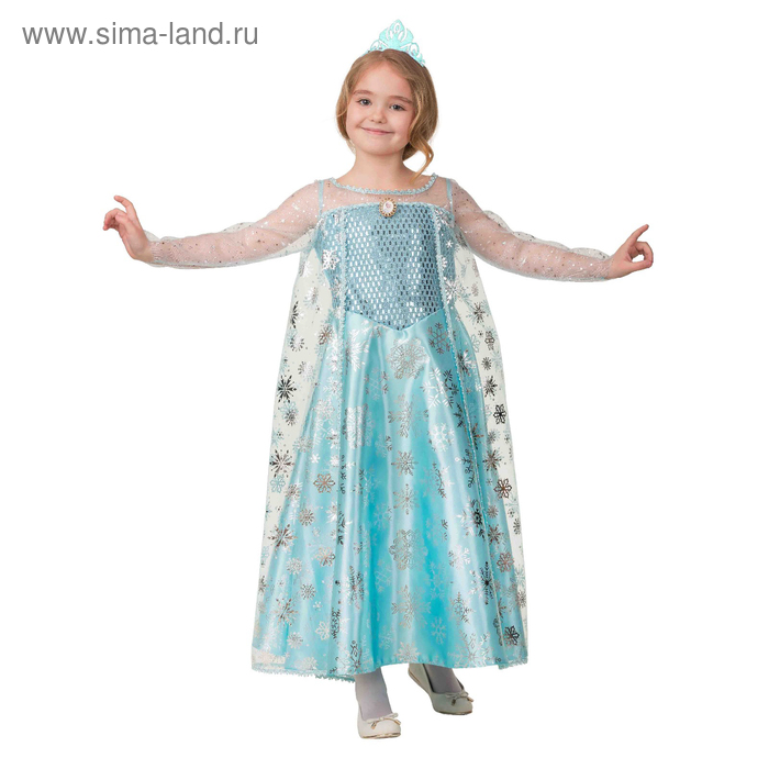 Карнавальный костюм Эльза сатин, платье, корона, р.32, рост 128 см