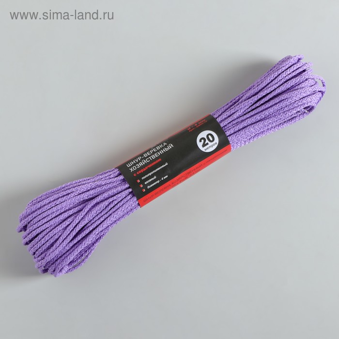 фото Шнур-верёвка вязаный с сердечником, пп, d=4 мм, 20 м, цвет микс