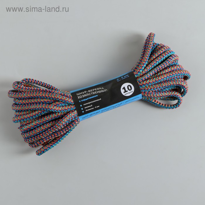 фото Шнур-верёвка вязаный с сердечником, пп, d=8 мм, 10 м, цвет микс
