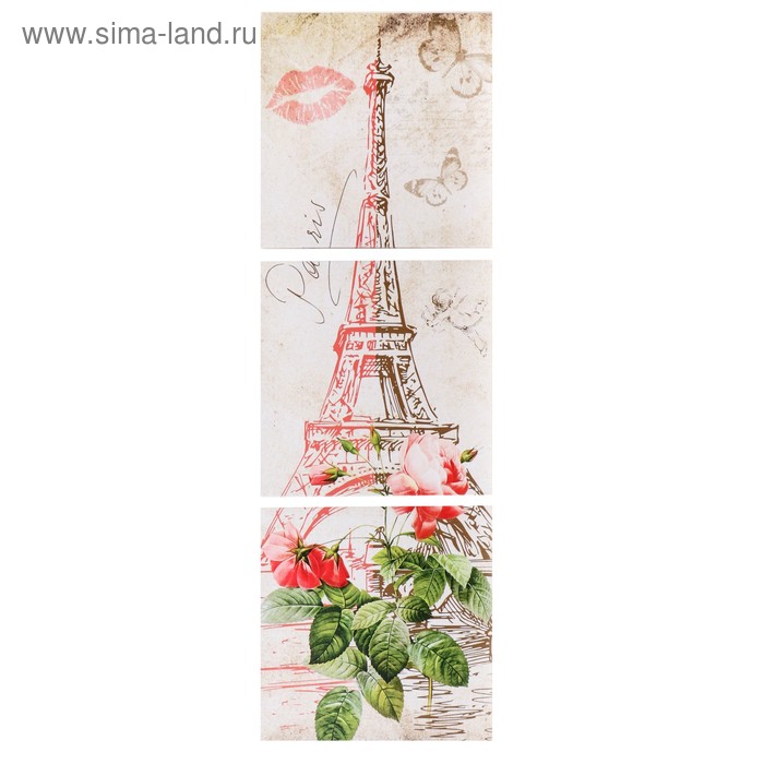 Модульная картина Романтичный Париж 111х37 см (3 - 37х37см) модульная картина осенний париж 3 35х35 35х105 см