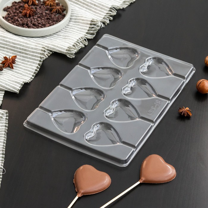 форма для шоколада и конфет конструктор 14 ячеек 20×12×2 5 см ячейка 2 8×2 8×0 8 см Форма для шоколада и конфет «Сердце», 27,2×18,2 см, 8 ячеек, цвет прозрачный