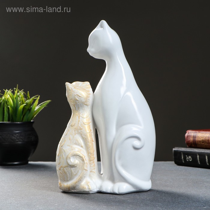 

Фигура "Кошка с котенком" белый с золотом 26х15см