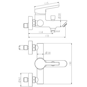 

Смеситель для ванны Esko London LD 54, с коротким изливом, без аксессуаров, цвет хром