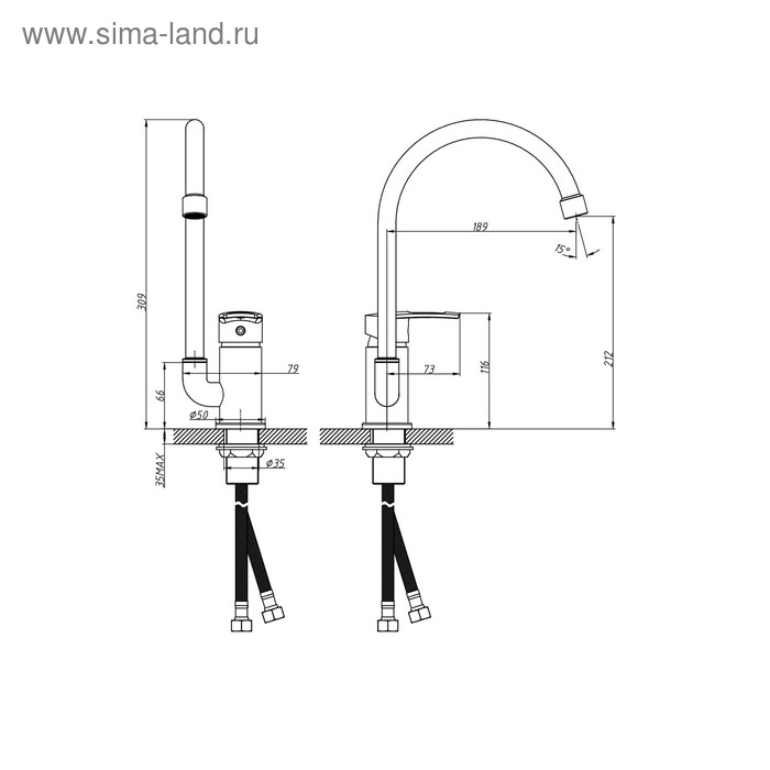 

Смеситель для кухни Esko Leon LN 519, с R-изливом, цвет хром