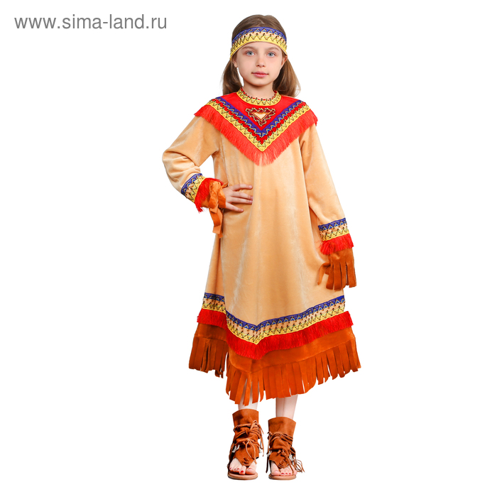 фото Карнавальный костюм «индеец девочка», платье, головной убор, р. 30, рост 110-116 см страна карнавалия