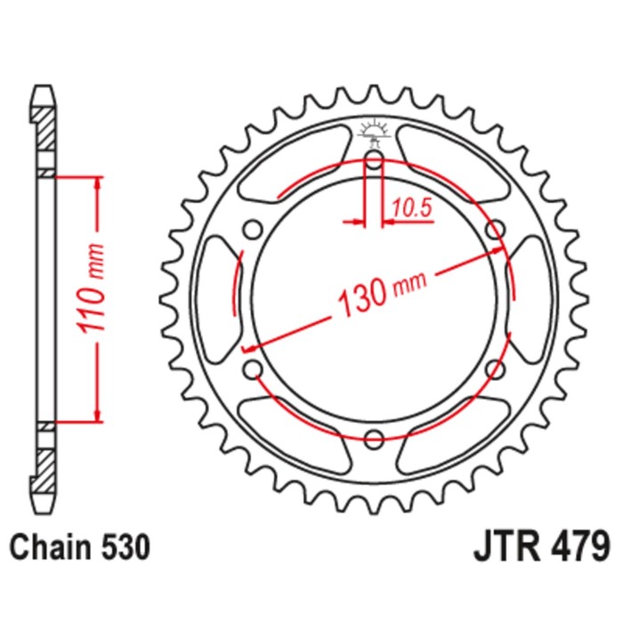 

Звезда задняя (ведомая) JTR479 для мотоцикла стальная, цепь 530, 43 зубья