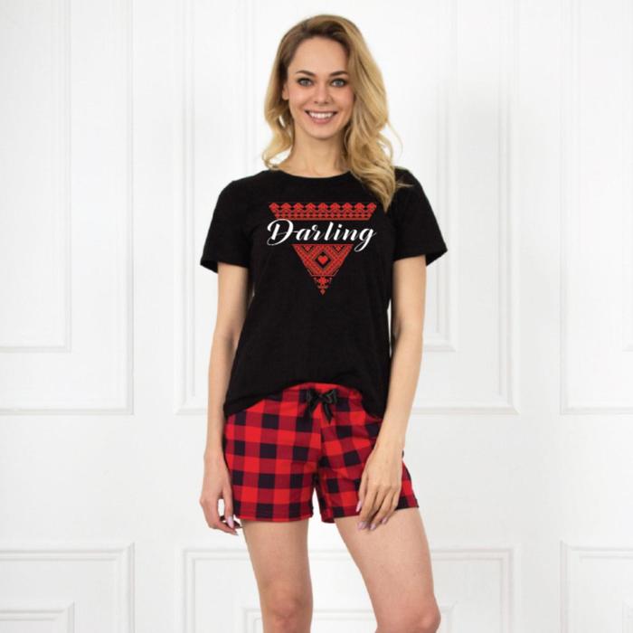 фото Комплект женский (футболка, шорты) «дарлинг» цвет красный/чёрный, размер 44 элиза
