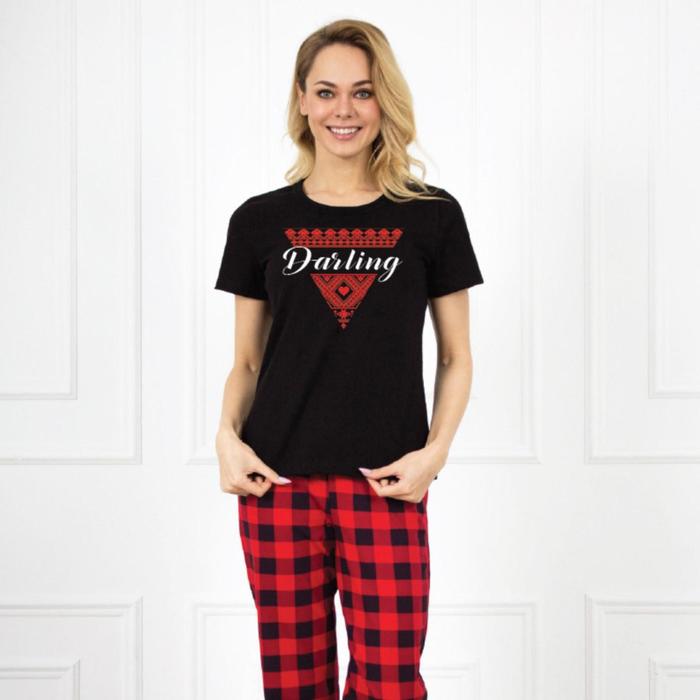 Костюм женский (футболка, брюки) «Дарлинг», цвет красный/чёрный, размер 42