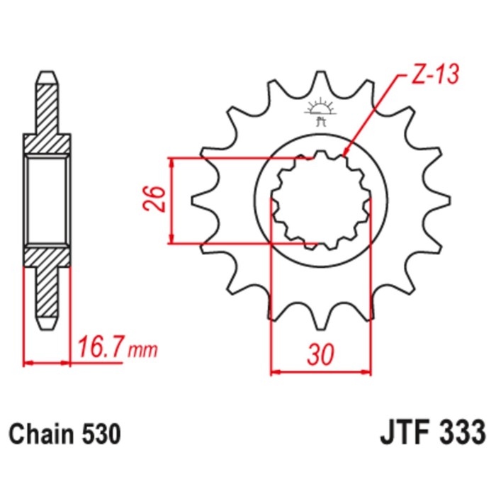 

Звезда ведущая JT sprockets 333.16RB, цепь 530, 16 зубьев