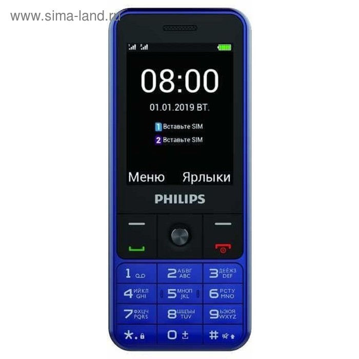 фото Мобильный телефон philips e182 xenium, 2sim, 2.4", 0.3mpix, microsd, синий