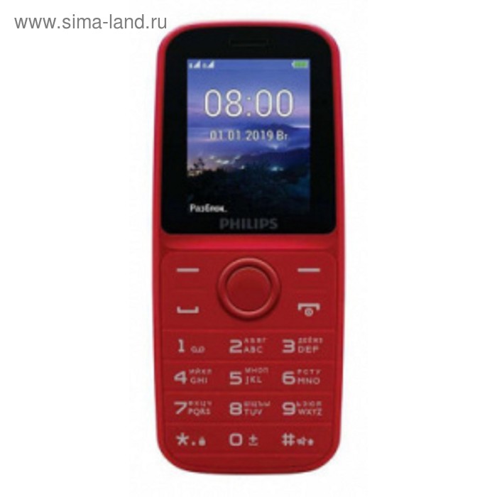 фото Мобильный телефон philips e109 xenium, 2sim, 1.77", microsd, красный