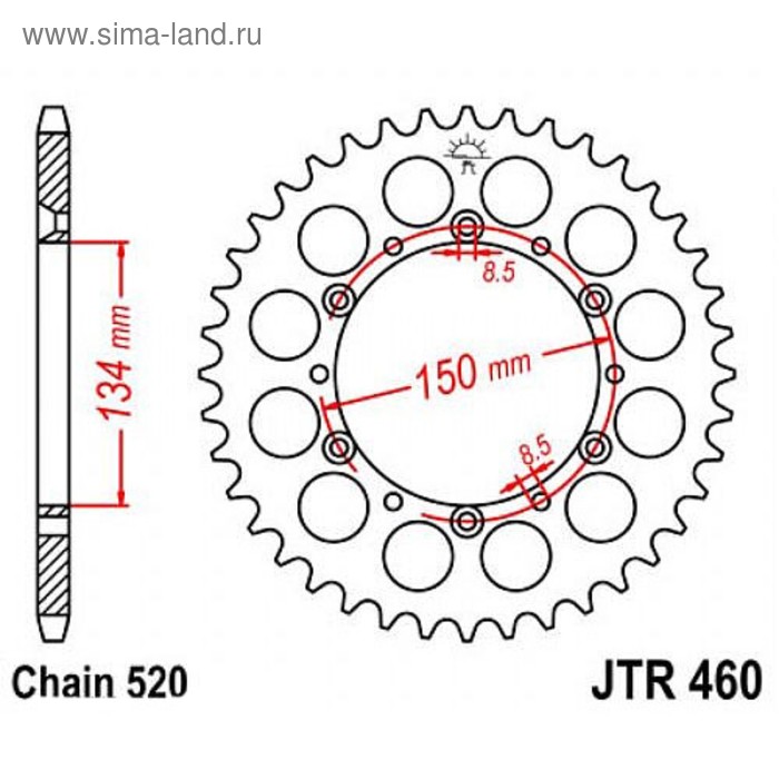 

Звезда задняя (ведомая) JTR460 для мотоцикла стальная, цепь 520, 47 зубьев