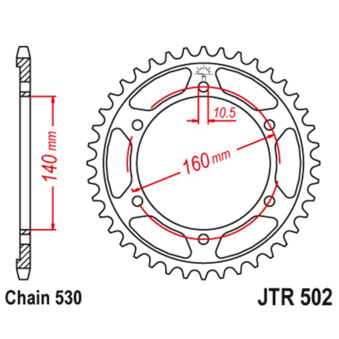 

Звезда задняя (ведомая) JTR502 для мотоцикла стальная, цепь 530, 45 зубьев