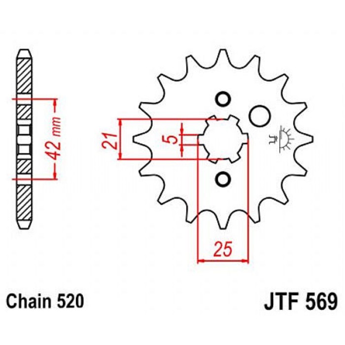 Звезда передняя, ведущая, JTF569 для мотоцикла, стальная, цепь 520, 13 зубьев