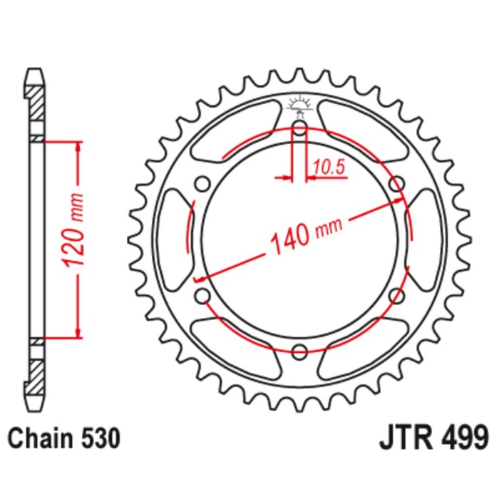 

Звезда задняя (ведомая) JTR499 для мотоцикла стальная, цепь 530, 52 зубья