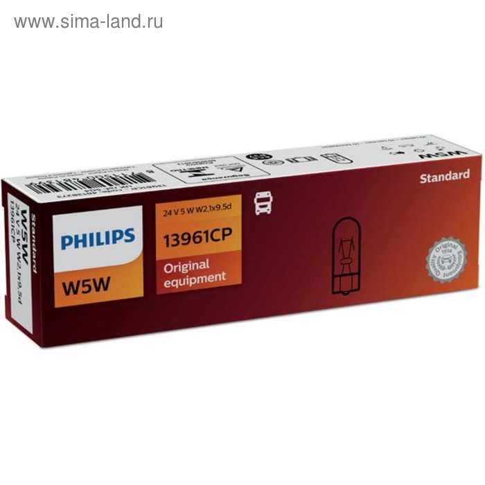 фото Лампа автомобильная philips, w5w, 24 в, 5 вт, 13961cp