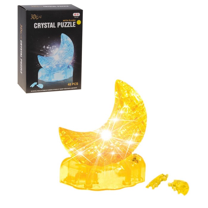 Пазл 3D кристаллический, "Месяц" 48 деталей, световые эффекты, работает от батареек, МИКС