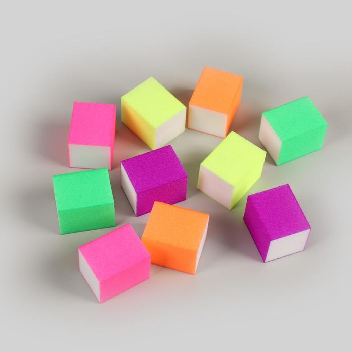 Бафы наждачные для ногтей, четырёхсторонние, 10 шт, 3,5 × 2,5 × 2,5 см, цвет разноцветные
