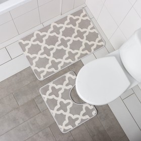 Набор ковриков для ванны и туалета Доляна «Трафарет», 2 шт: 40×50, 50×80 см, цвет бежевый
