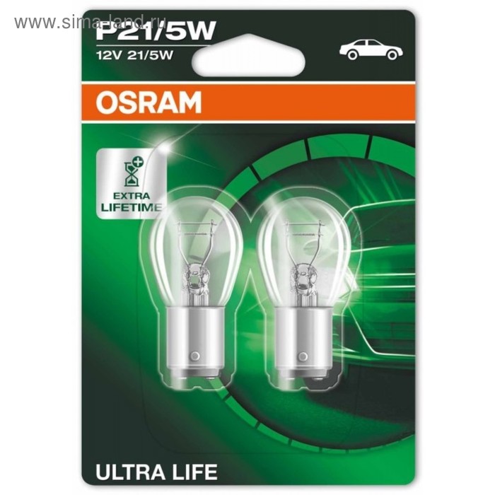 фото Лампа автомобильная osram ultra life, p21/5w, 12 в, 21/5 вт, набор 2 шт, 7528ult-02b