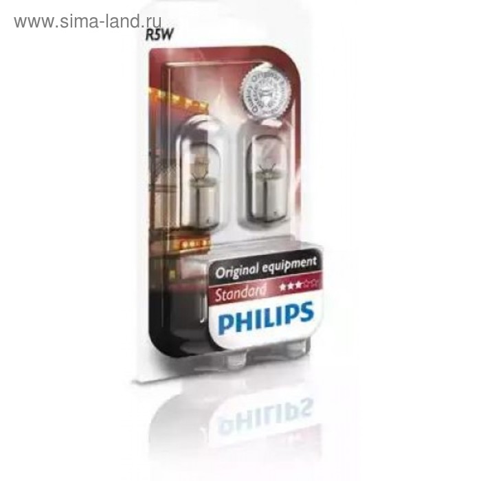 Лампа автомобильная Philips, R5W, 24 В, 5 Вт, набор 2 шт, 13821B2 лампа светодиодная philips 12 в w21w 2 5 вт red ultinon набор 2 шт