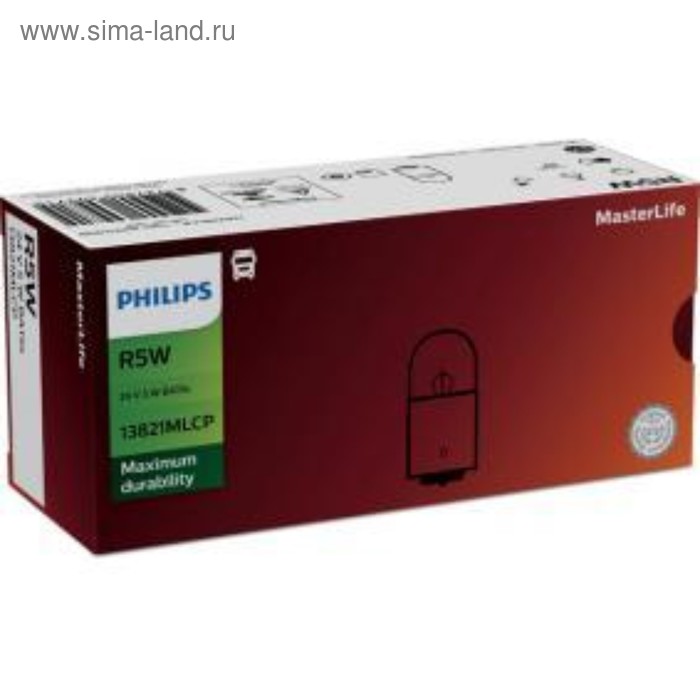 фото Лампа автомобильная philips masterlife, r5w, 24 в, 5 вт, 13821mlcp