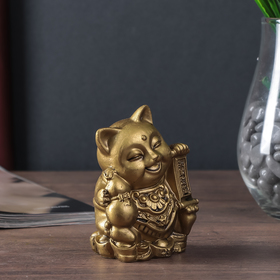 

Нэцке полистоун бронза "Кот манэки-нэко с хулу на монетах" 10х6х7 см