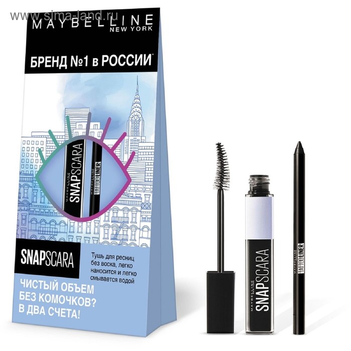 фото Набор maybelline: тушь для ресниц snapscara, карандаш для глаз tatoo liner, цвет чёрный