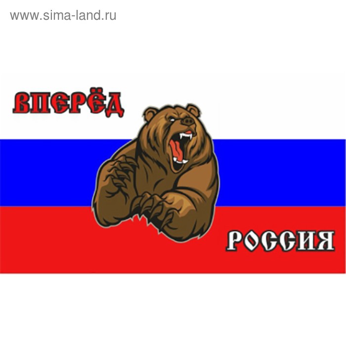 Флаг прямоугольный на липучке Вперед Россия! медведь, 140х240 мм