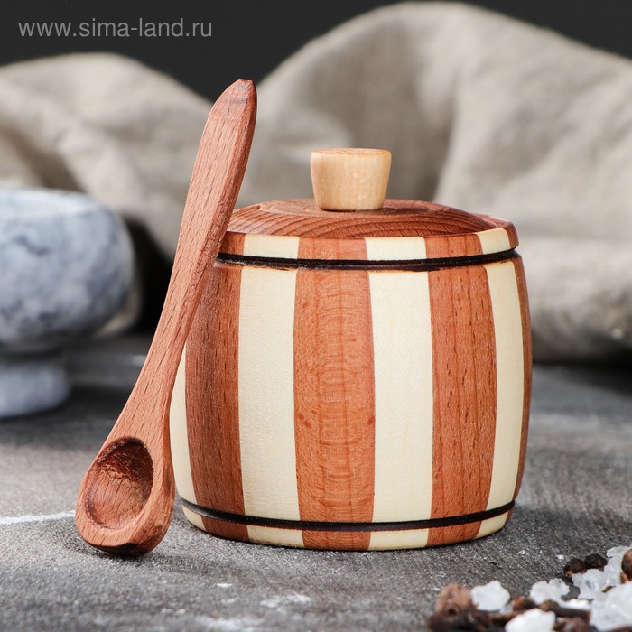 

Солонка "Бочонок", 6х7,5 см, с ложечкой 10 см, массив бука