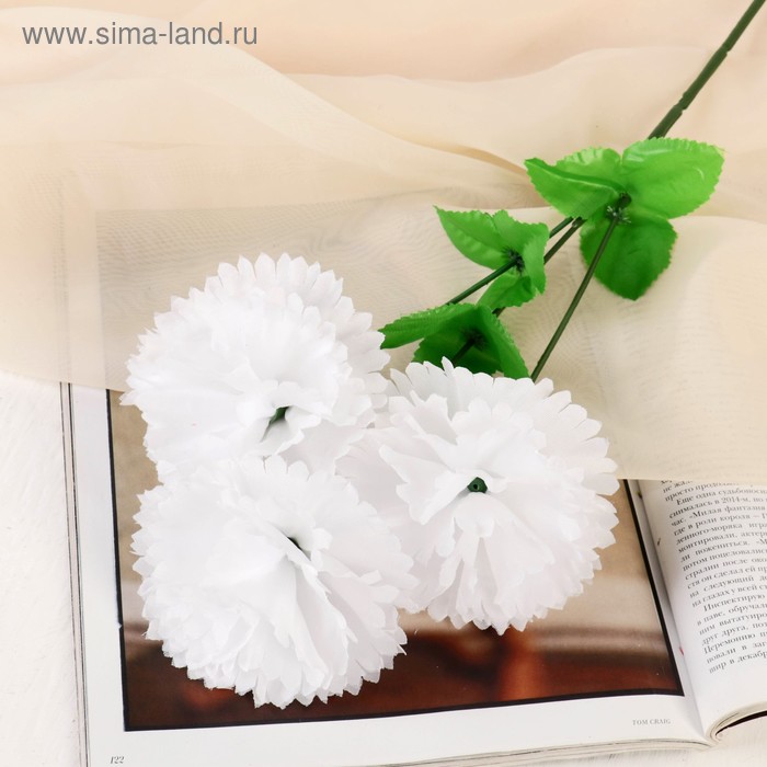 Цветы искусственные Гвоздика трио 11х58 см, белый цветы гвоздика