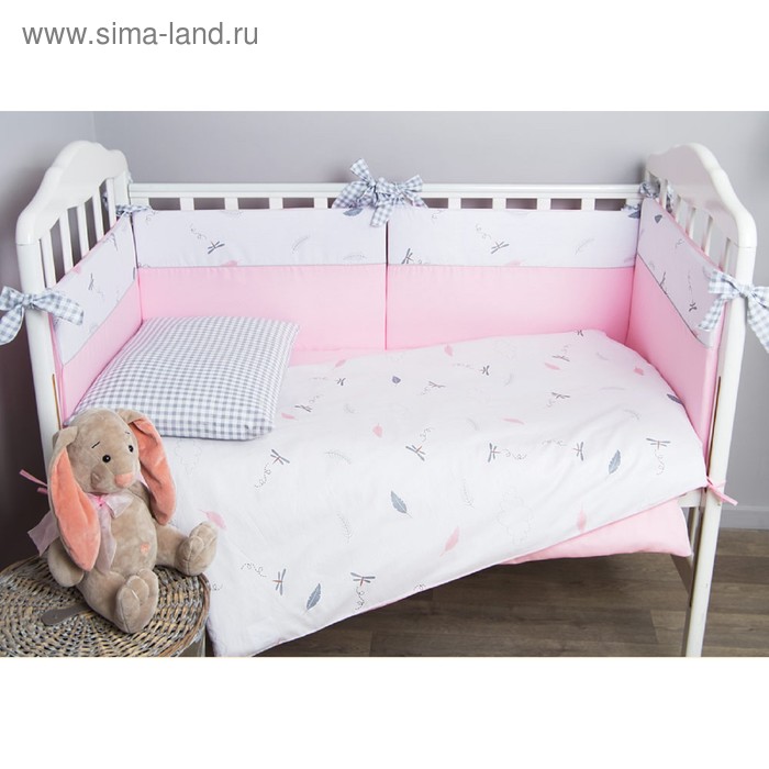 Комплект в кроватку «Стрекоза - Егоза», 6 предметов, розовый