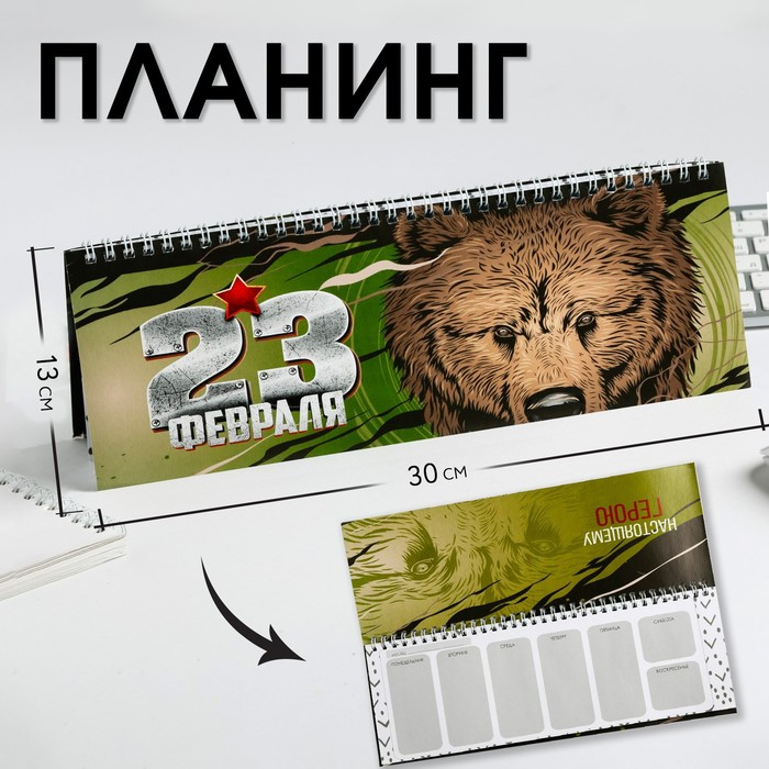 

Планинг прямоугольный тонкий картон "23 февраля медведь"