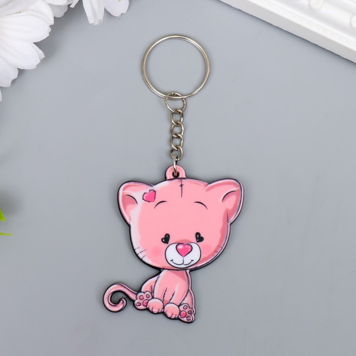 Брелок акрил Котёнок с сердечком 6,2х5 см