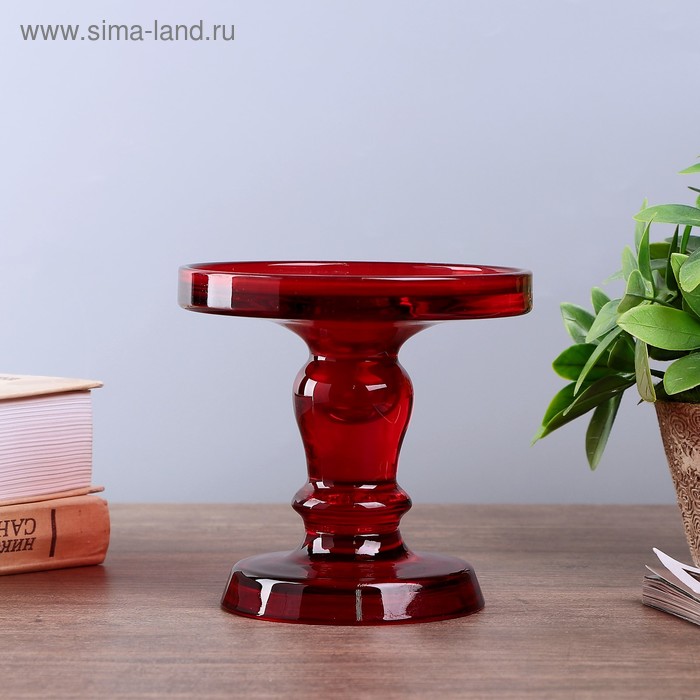 Подсвечник стекло Подиум красный 12,5х13х13 см