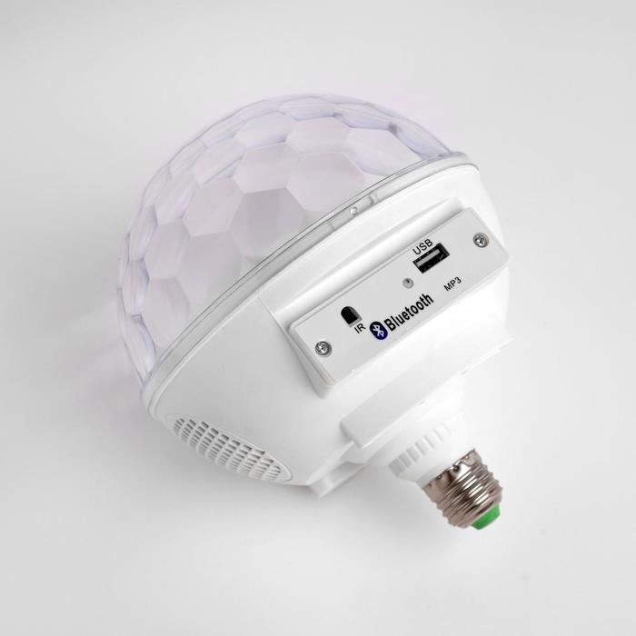 Световой прибор "Хрустальный шар", Е27, LED-6-220V, 2 динамика, Bluetooth, БЕЛЫЙ