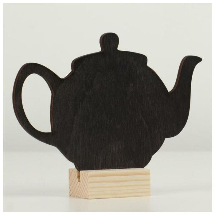 фото Табличка для надписей меловым маркером чайник, 384х244, на деревянной основе, цвет чёрный, пвх