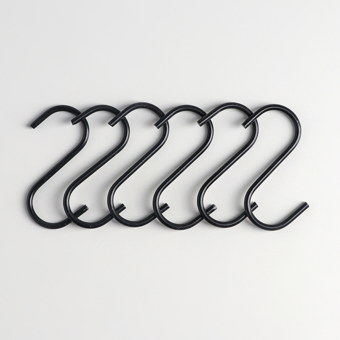 Набор крючков для рейлинга Доляна, d2,2 см, 7 см, 6 шт, цвет чёрный
