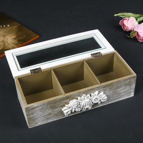 

Шкатулка дерево с делениями "Розы белые" серая 7,5х24х9,5 см